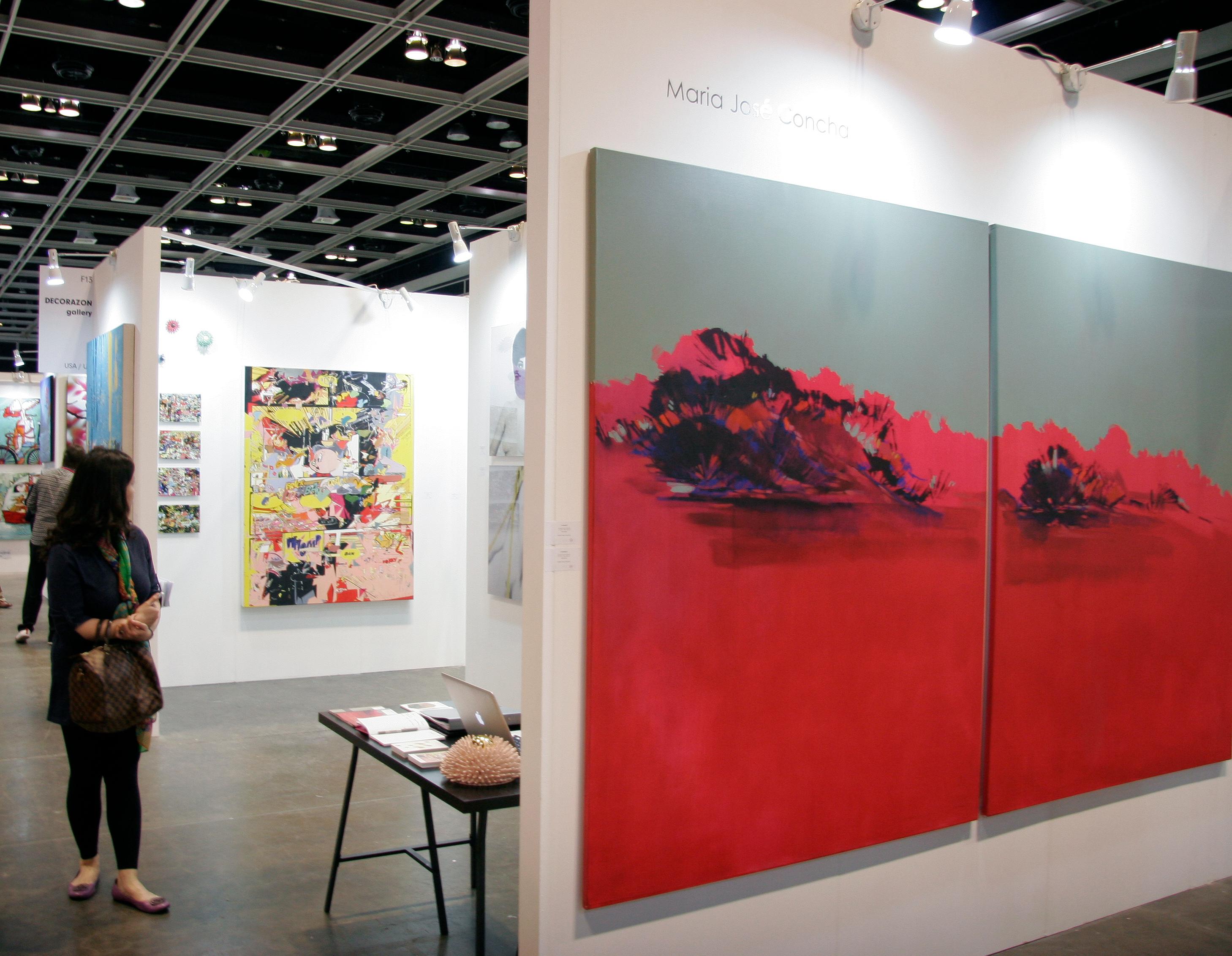 Contemplo I, Buntes rotes und großes abstraktes Gemälde, Öl auf Leinwand (Abstrakt), Painting, von Maria Jose Concha