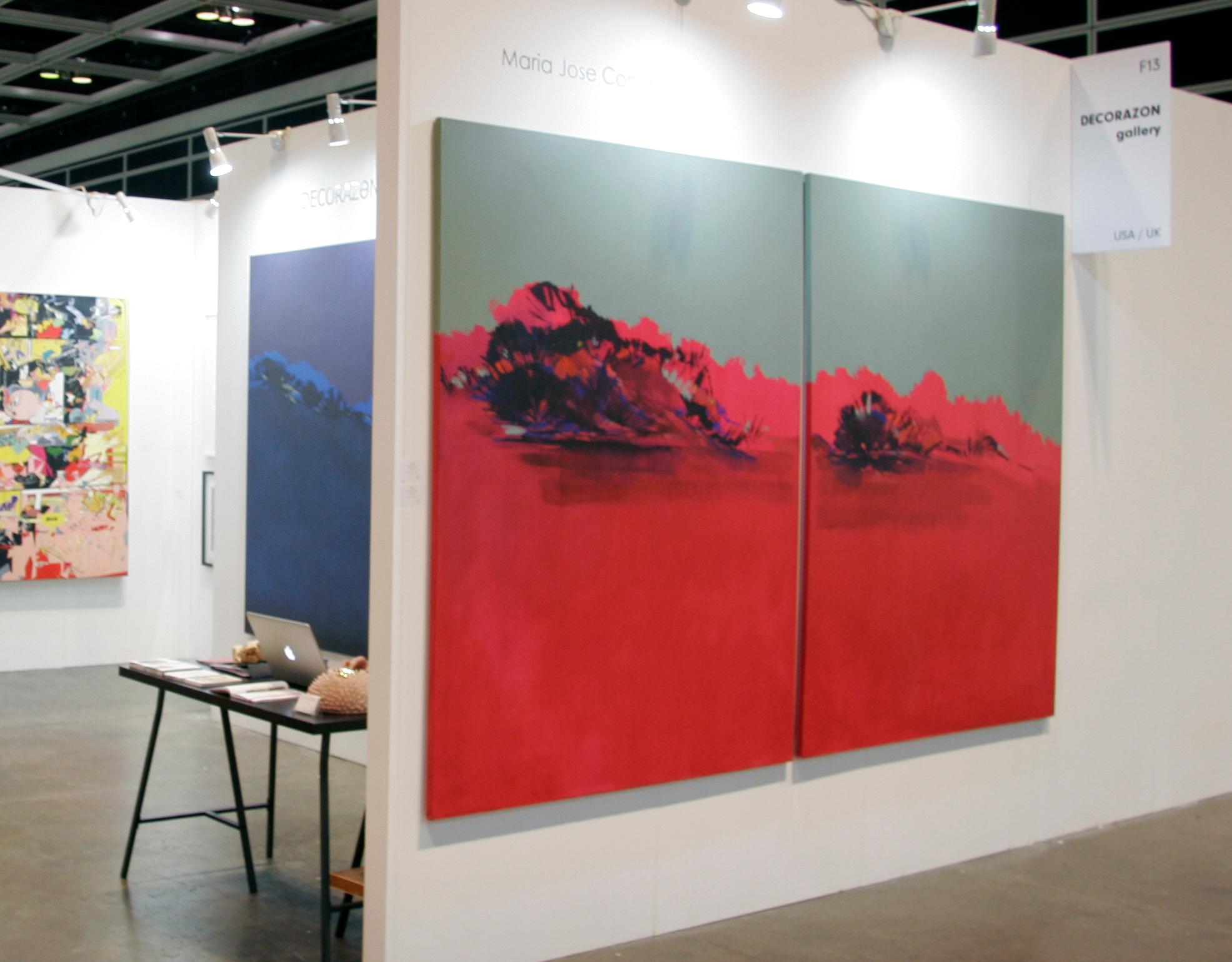 Buntes rotes und großes abstraktes Gemälde, Öl auf Leinwand, Contemplo II – Painting von Maria Jose Concha