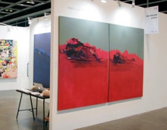 Contemplo II, Colorful red & large abstract painting, oil on canvas