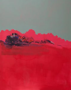Contemplo II, dipinto astratto colorato rosso e di grandi dimensioni, olio su tela