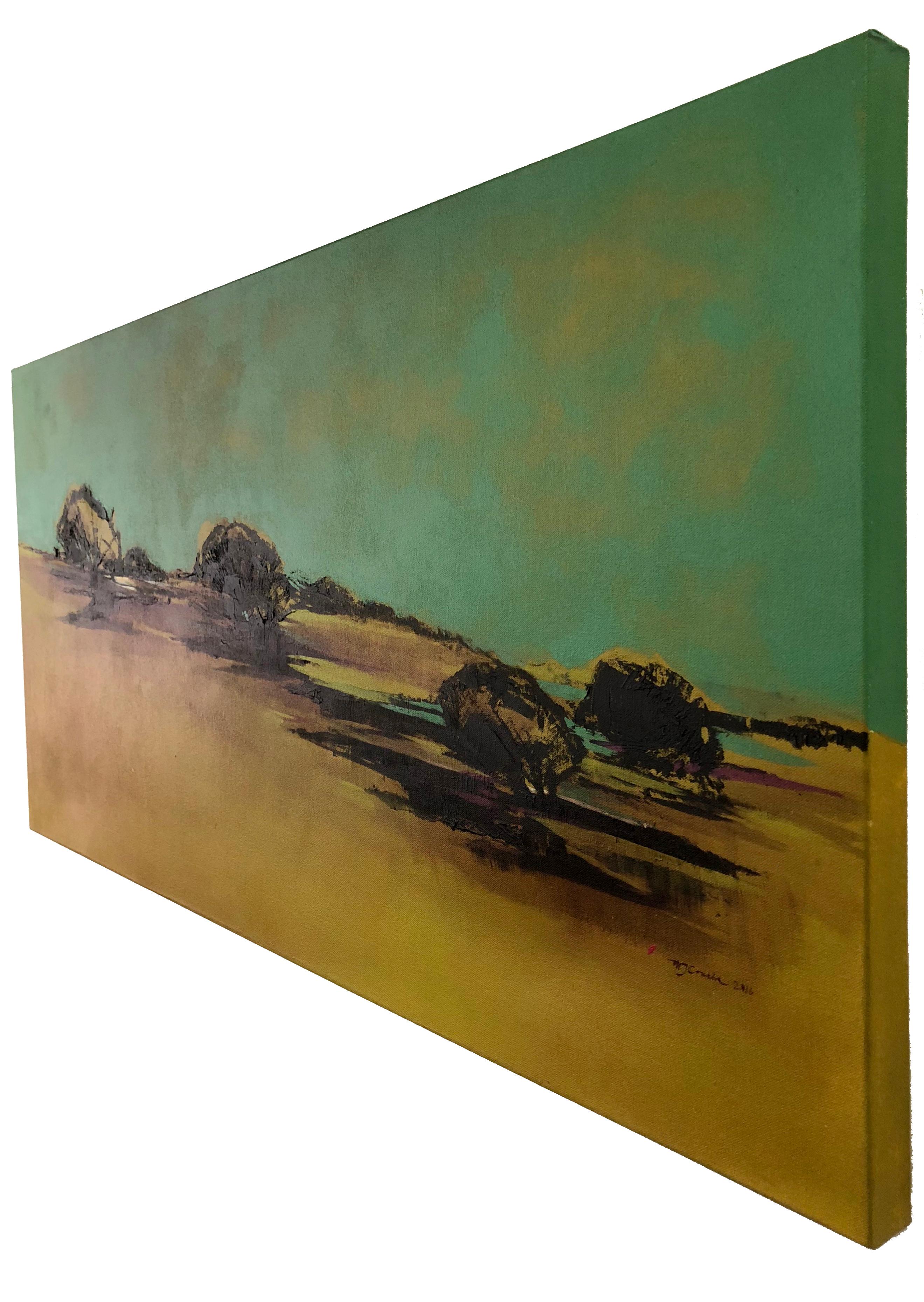 Landscape Reborn, peinture abstraite de paysage à l'arbre, huile sur toile contemporaine - Abstrait Painting par Maria Jose Concha