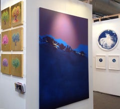 Nocturno I, Colorful & large abstract painting with blues/purples, oil on canvas