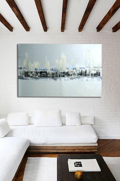 Paisaje Gris y Blanco,  elegant abstract contemporary landscape, oil painting