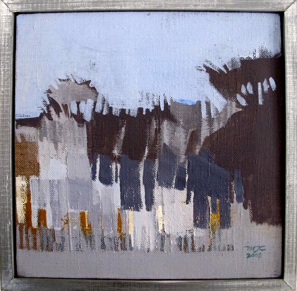 Penumbra Atardecer, abstract landscape painting, contemporary bold colors framed