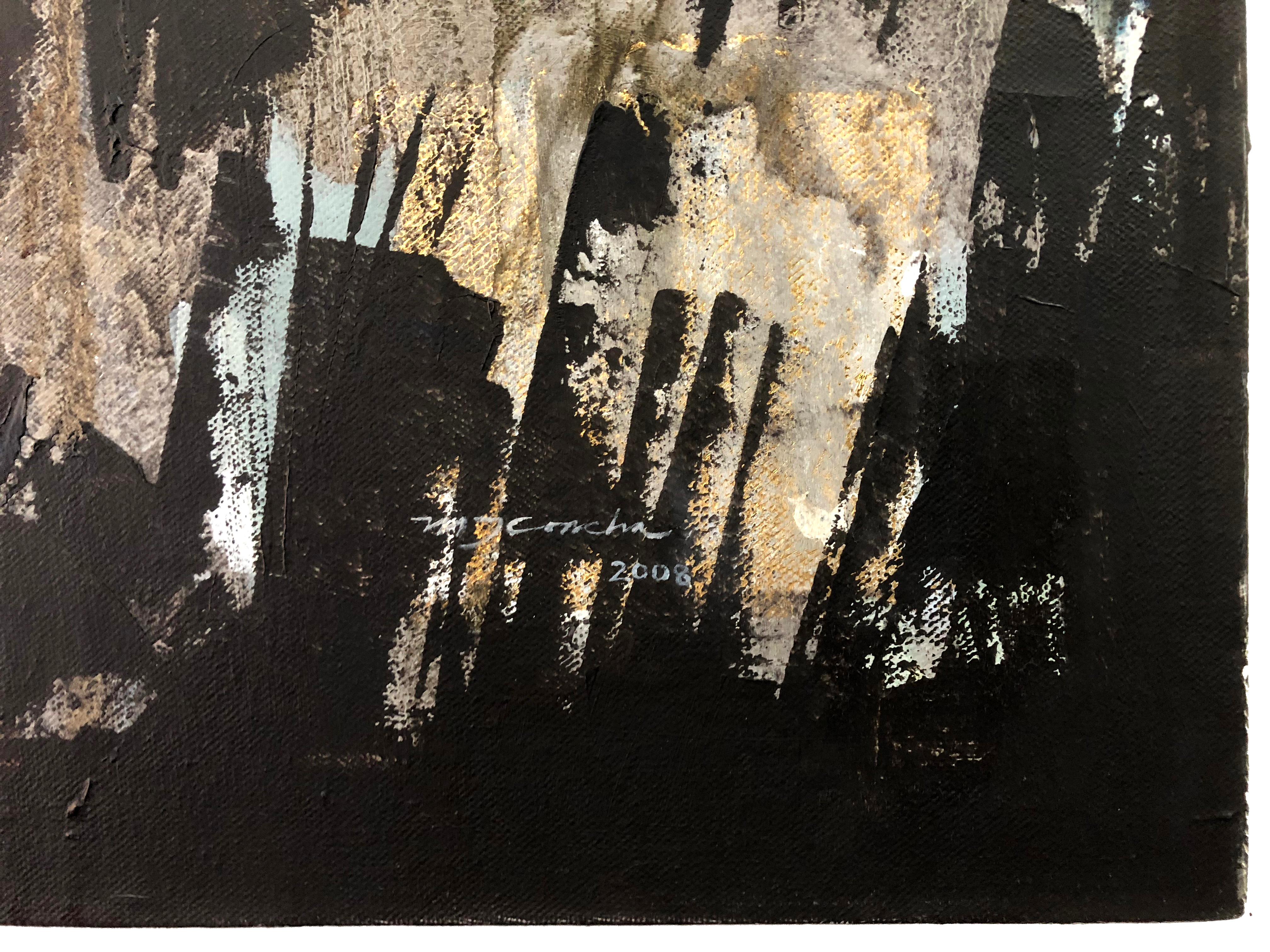Terranova, abstrakte Baumlandschaft, zeitgenössisches Ölgemälde auf Leinwand (Schwarz), Landscape Painting, von Maria Jose Concha