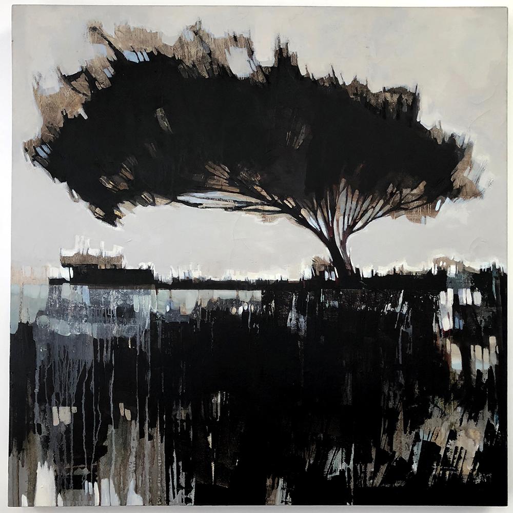 Terranova, abstrakte Baumlandschaft, zeitgenössisches Ölgemälde auf Leinwand