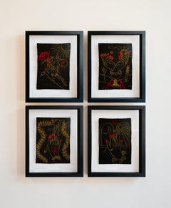 Set von vier Arcanos: Der Fool, der Zauberer, die Kaiserin und der Hohe Priester.
