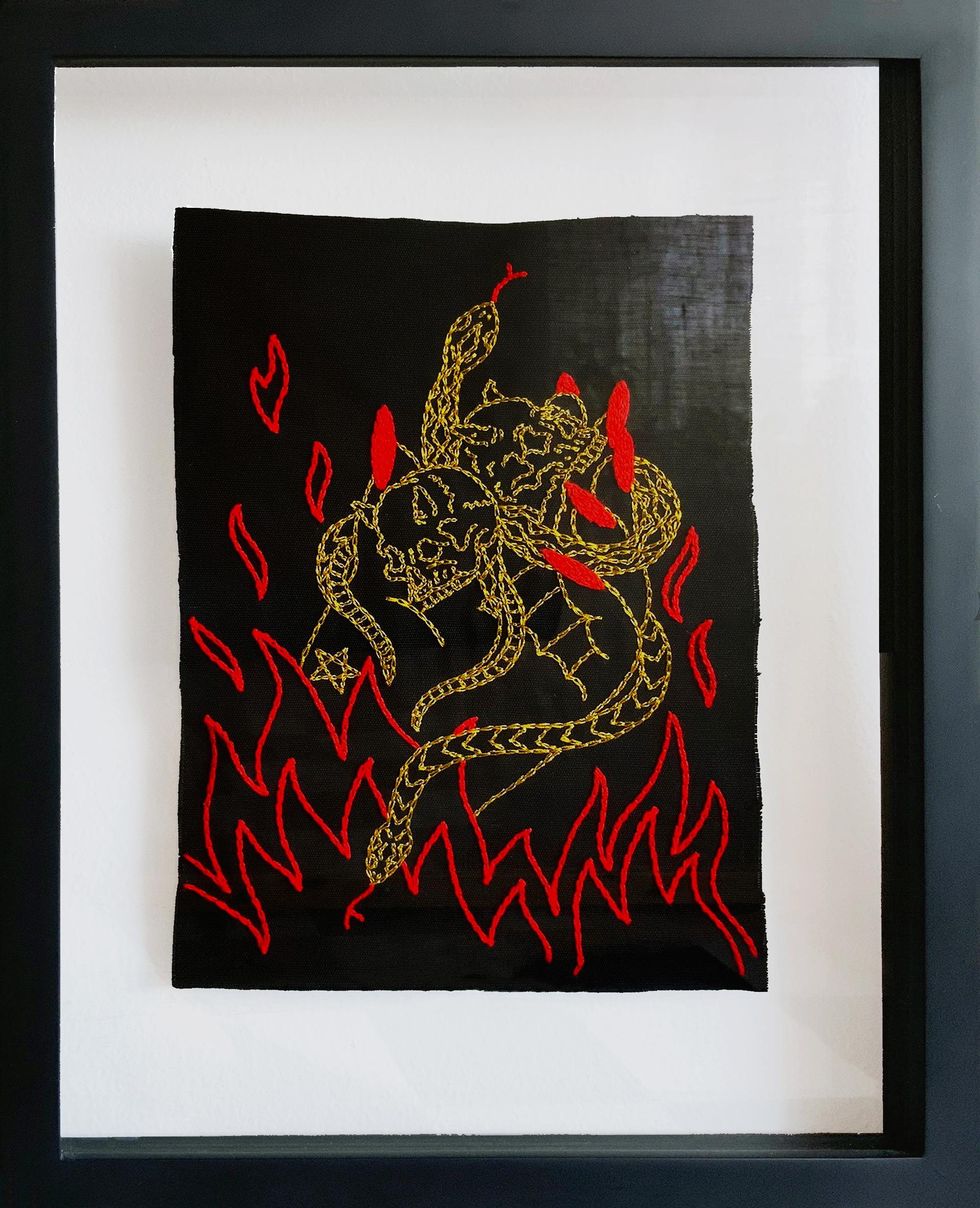 Il diavolo e la stella, dittico. Filo da ricamo su tela - Mixed Media Art Contemporaneo di Maria Jose Franco Maldonado 