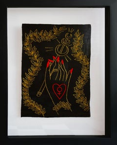 The Empress and The High Priest, Diptych. Embroidery thread on canvas