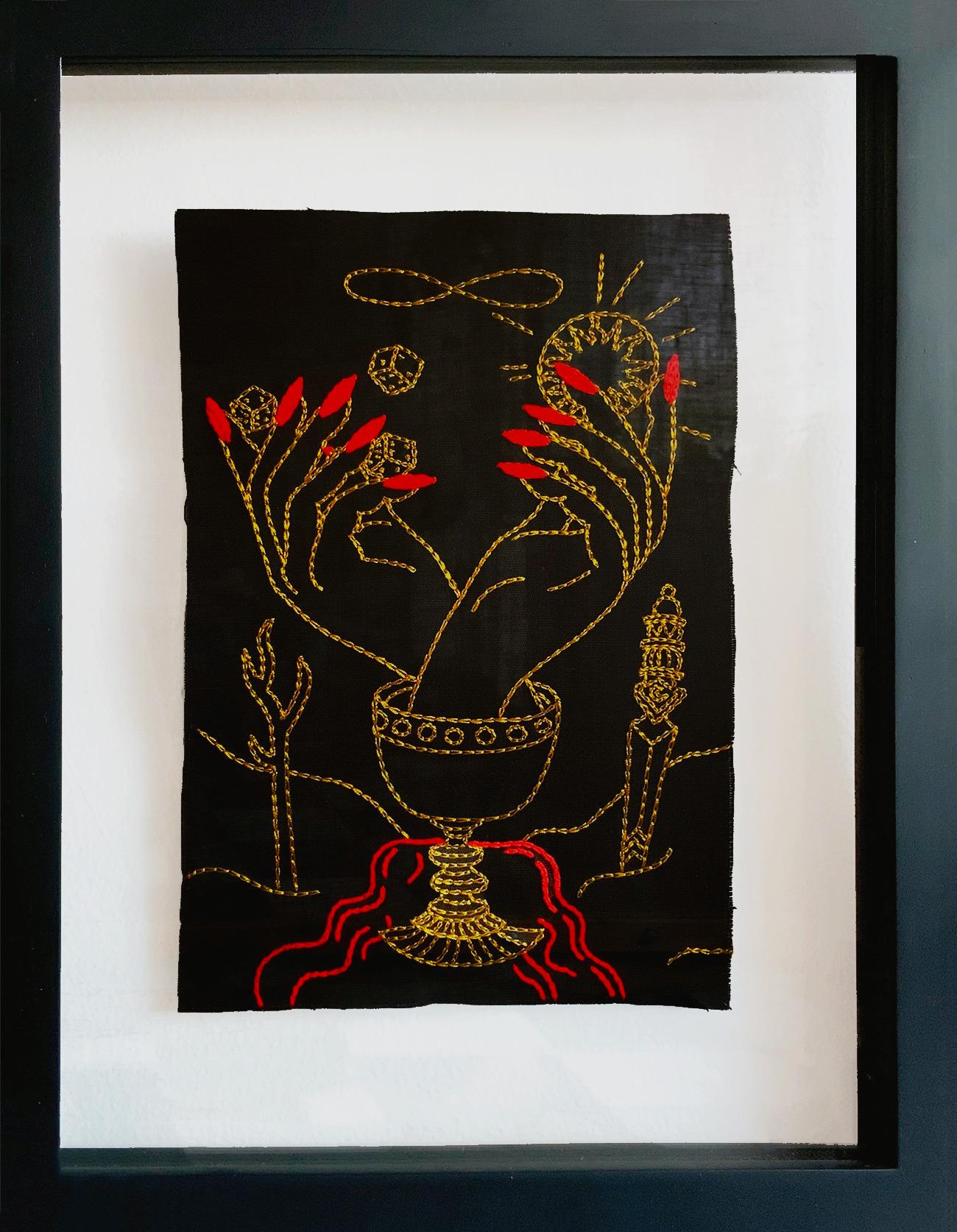 Il folle e il mago, dittico, 2019
Dalla serie Ventura
Filo da ricamo su tela
Dimensioni complessive del telaio: 40 cm H. x 60 cm L. x 3 cm P.
Dimensioni complessive dell'immagine: 27 cm H. x 34 cm L.
Dimensione individuale:
Dimensioni della cornice: