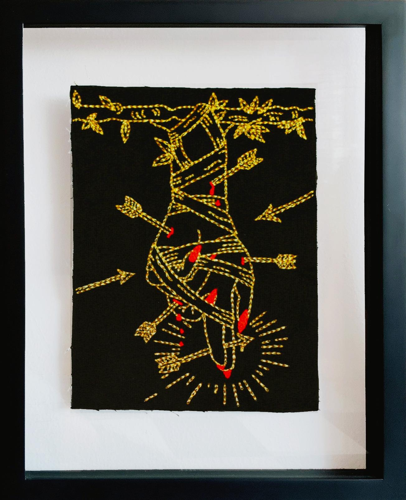 L'impiccato e l'eremita, dittico. Filo da ricamo su tela - Mixed Media Art Contemporaneo di Maria Jose Franco Maldonado 