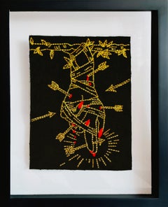 The Hanged Man and The Hermit, Diptych. Embroidery thread on canvas