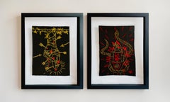 The Hanged Man and The Hermit, Diptych. Embroidery thread on canvas