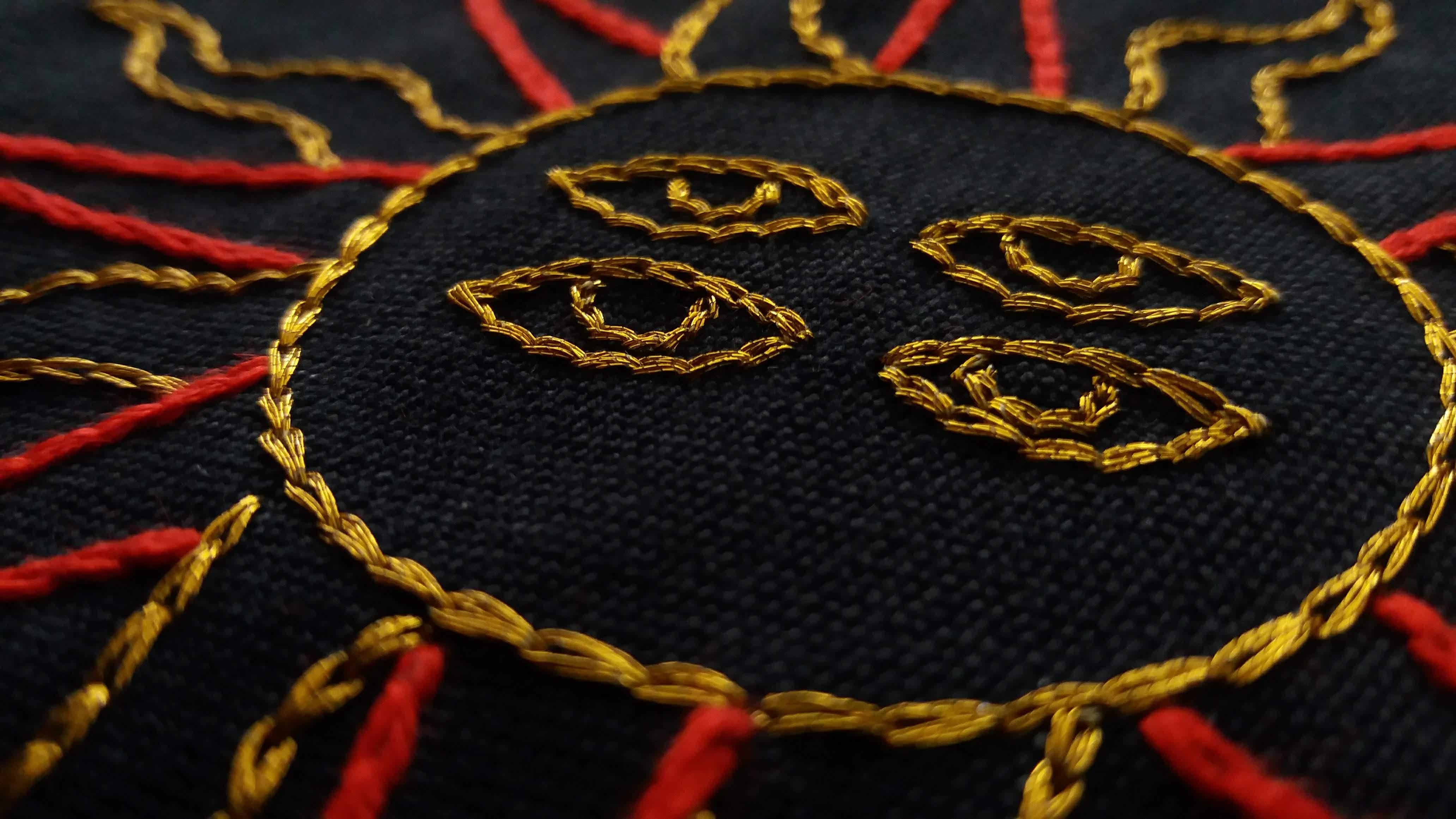 The Sun and The Star, Diptych
From the Ventura Series
Embroidery thread on canvas
Frame size: 15.7 H x 23.6 W x 1.1 D in.
Image size: 10.6 H x 13.2 W in.
Individual size:
Frame size: 15.7 H x 11.8 W x 1.1 D in.
Image size: 10.6 H x 6.6 W