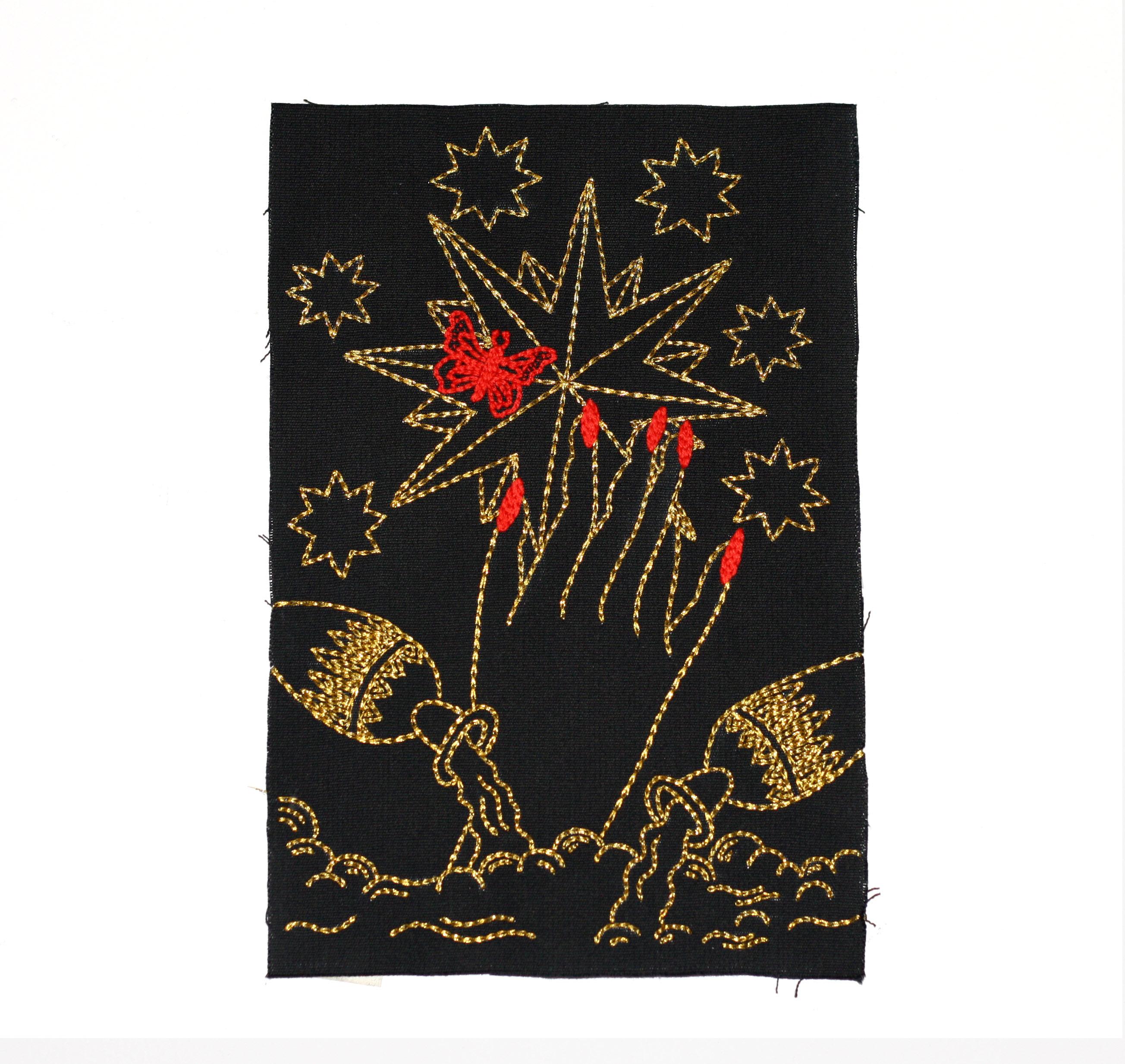 The Sun and The Star, Diptych. Embroidery thread on canvas For Sale 4