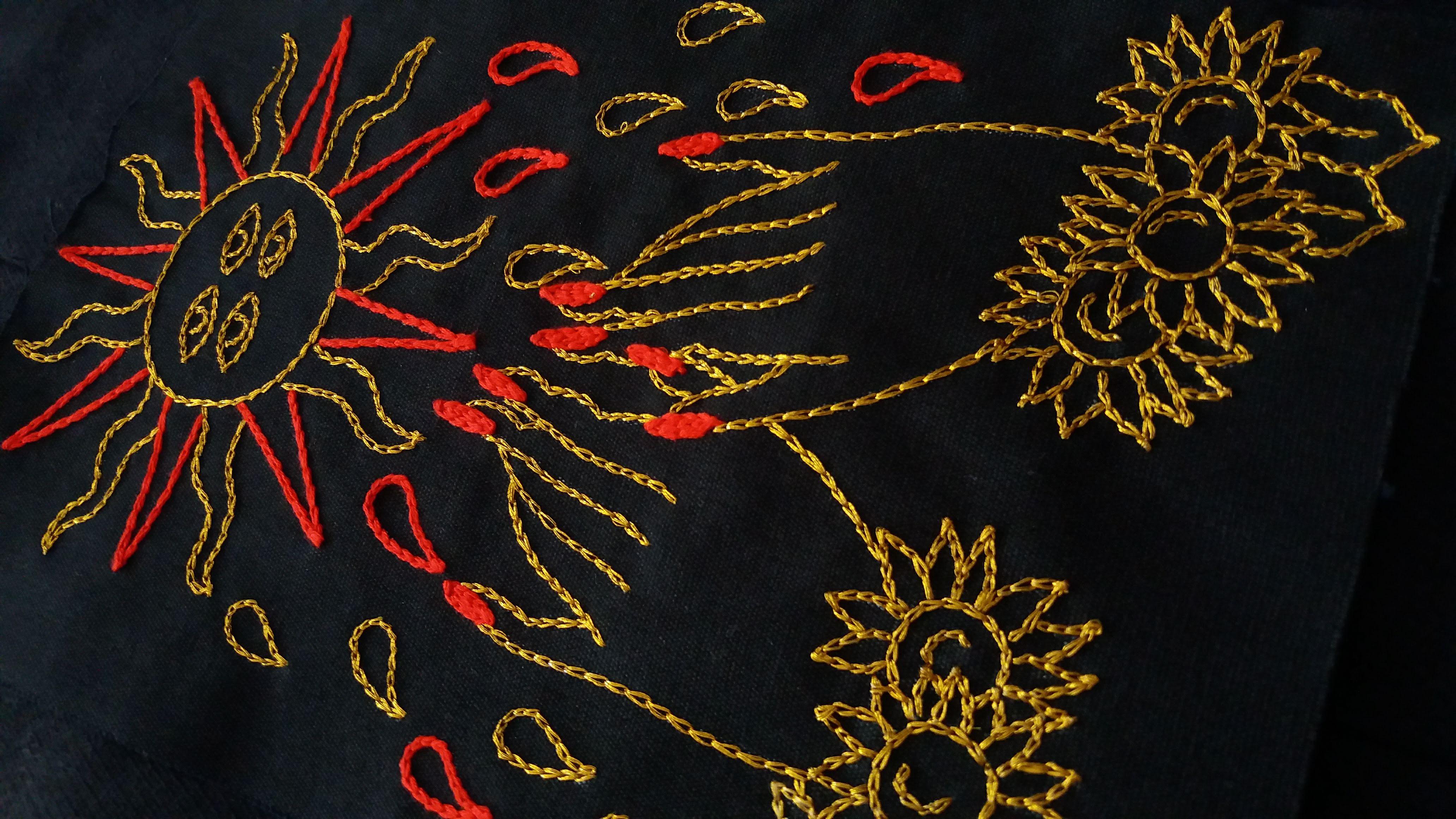 The Sun and The Star, Diptych. Embroidery thread on canvas For Sale 6