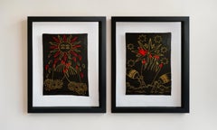 Die Sonne und der Stern, Diptychon. Stickgarn auf Leinwand