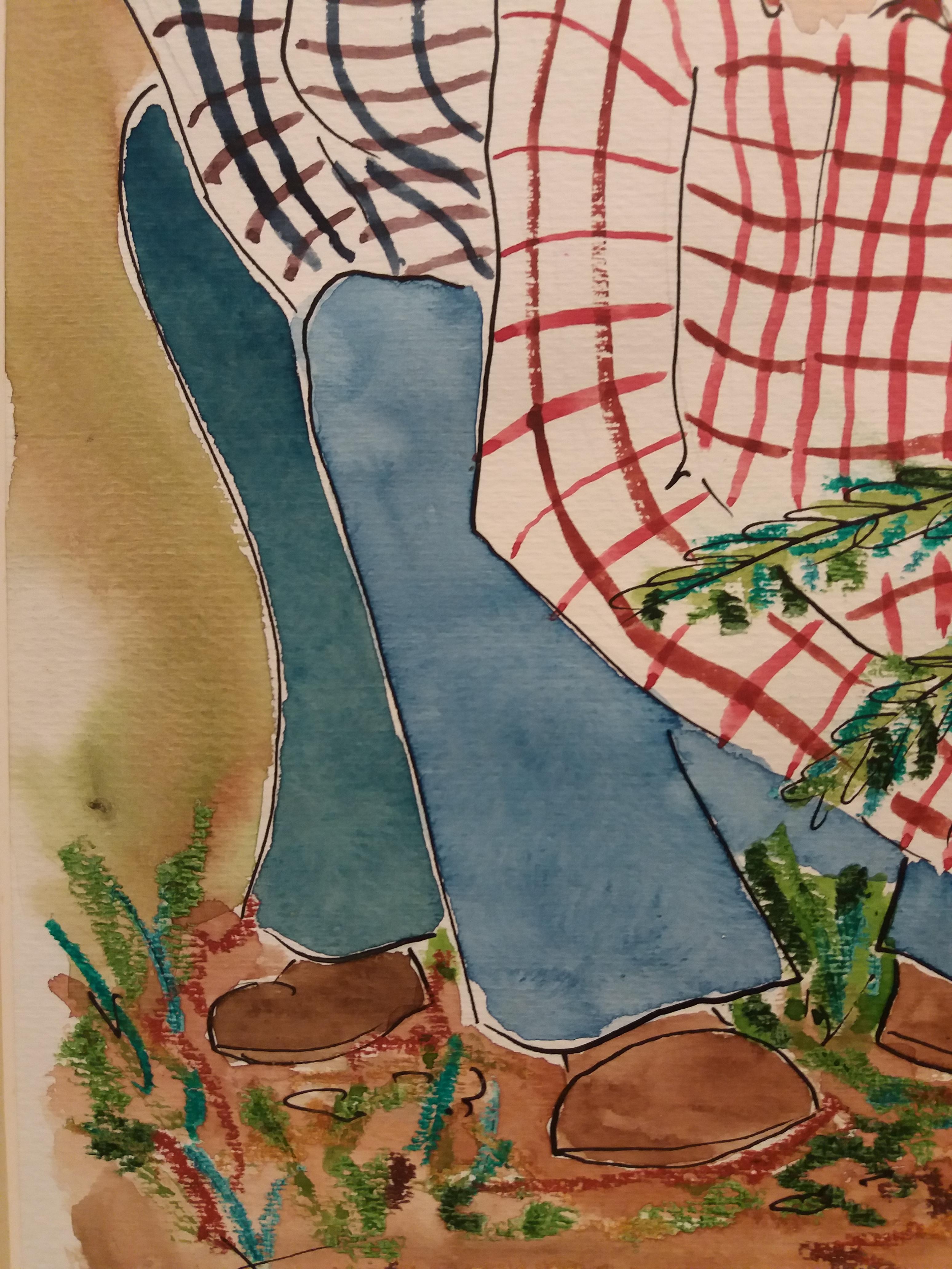 M J SUBIRACHS   FAMIGLIA. acquerello originale naif pittura contemporanea in vendita 1