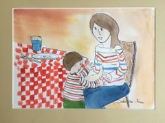 naif child work. original watercolor painting