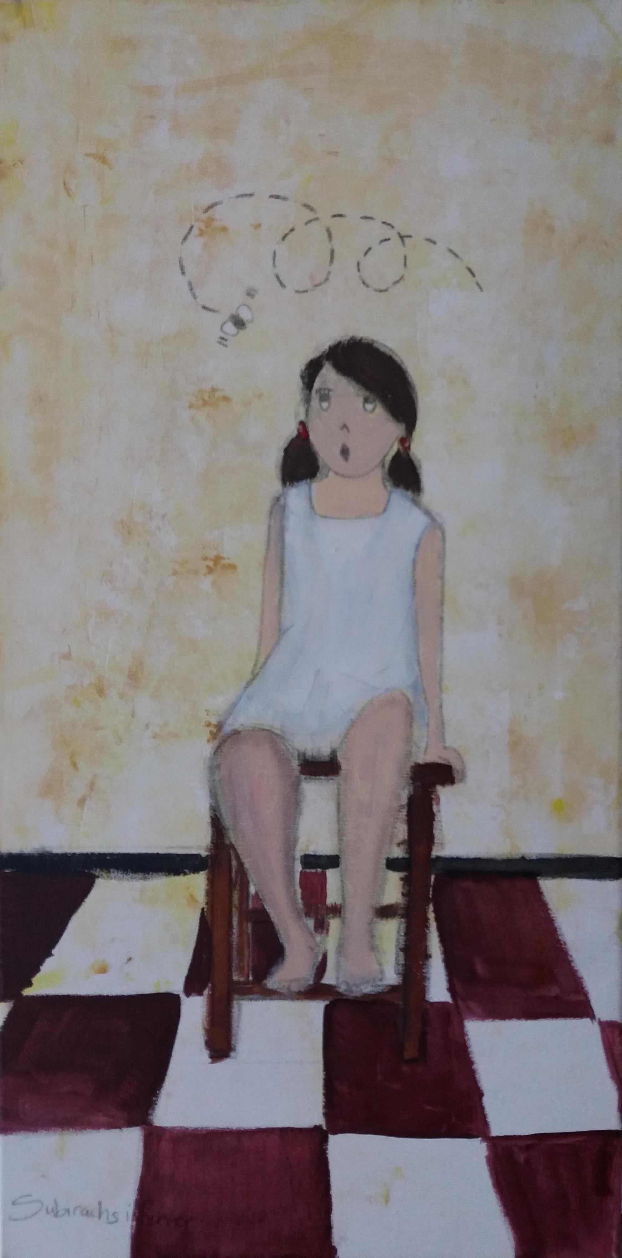 Rosa.  originale  pittura a guazzo contemporanea naif. - Painting di Maria Jose Subirachs Ferre