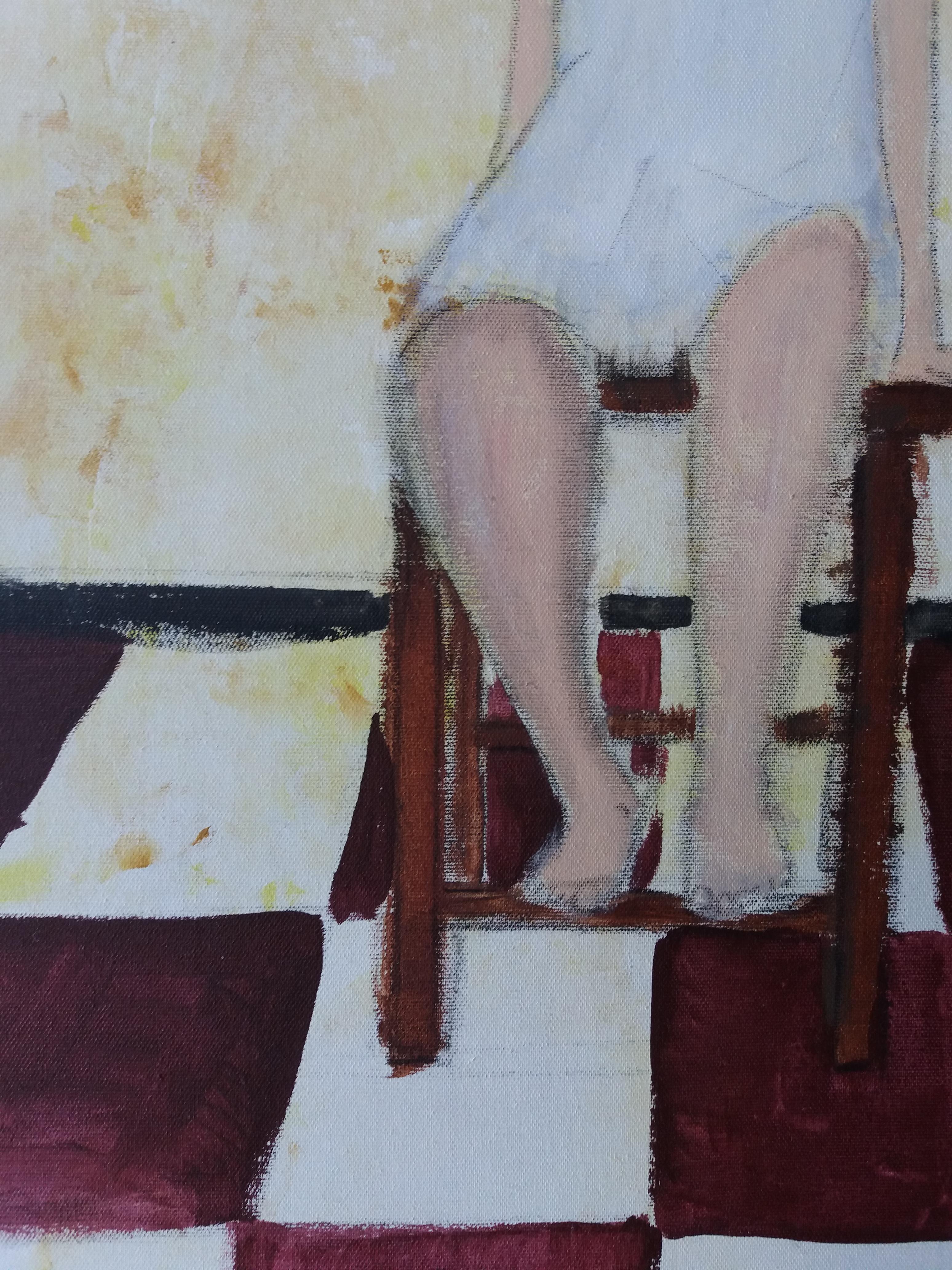 Rosa.  originale  pittura a guazzo contemporanea naif. - Figurative Painting Grigio di Maria Jose Subirachs Ferre