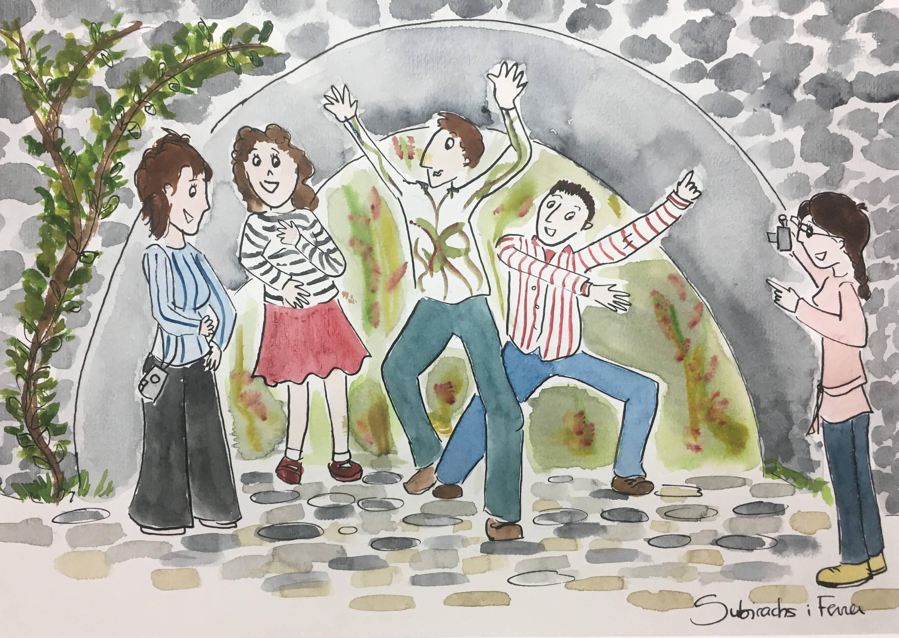 Maria Jose Subirachs Ferre Figurative Painting - Subirachs   Naif  A Group of People  Park. PLAYING IN THE PARK original