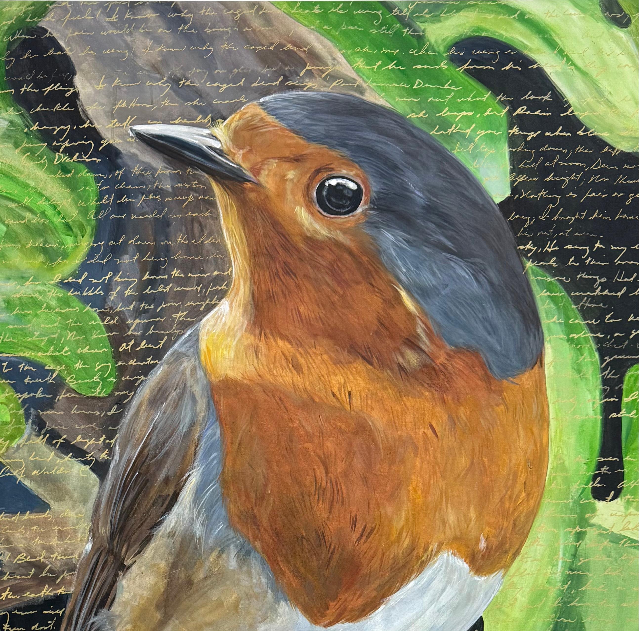 Vogelgesang, Originalgemälde (Braun), Animal Painting, von Maria Karla Watson