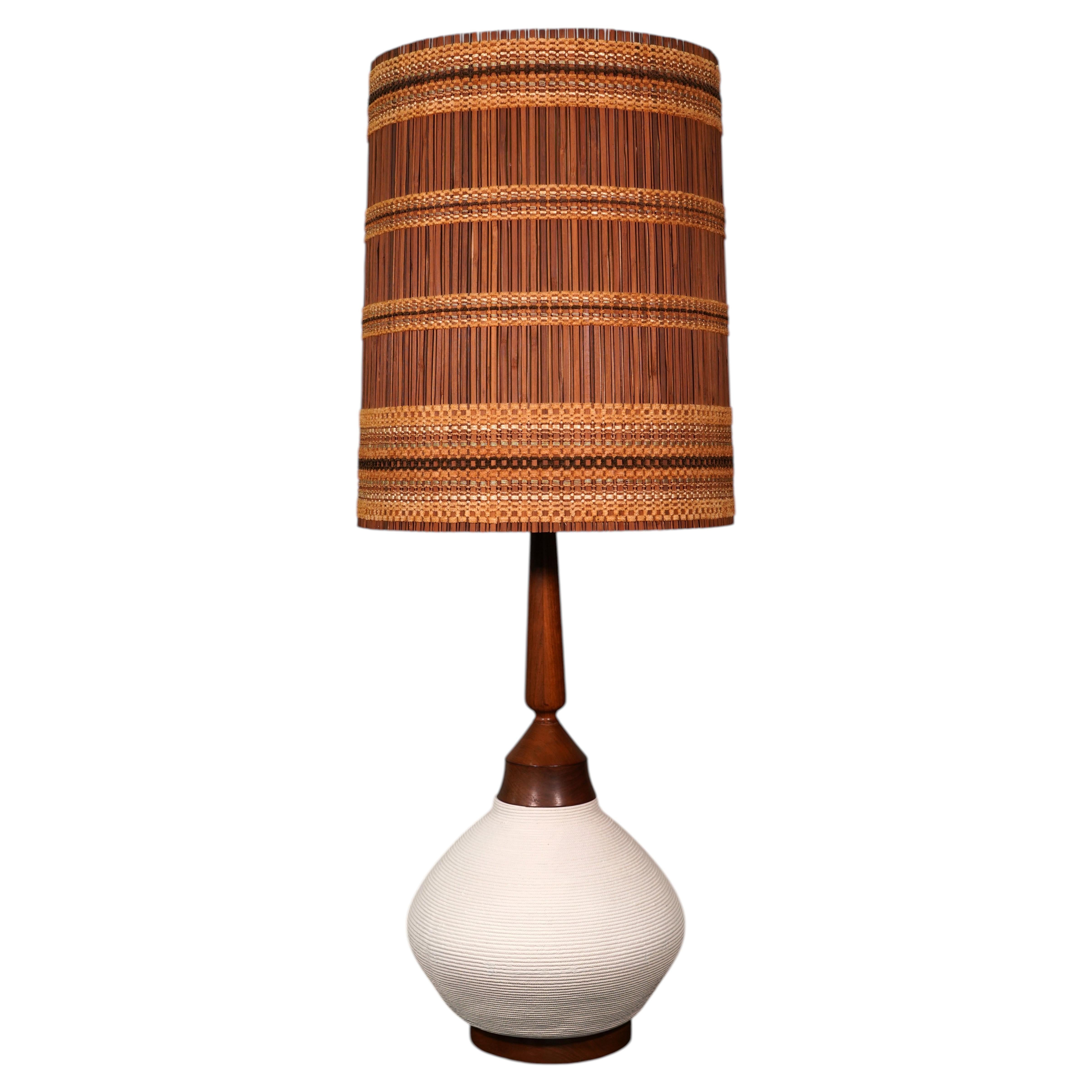 Maria Kipp Mid-Century Organic Modern Natural Reed Woven Shade with Ceramic Lamp
