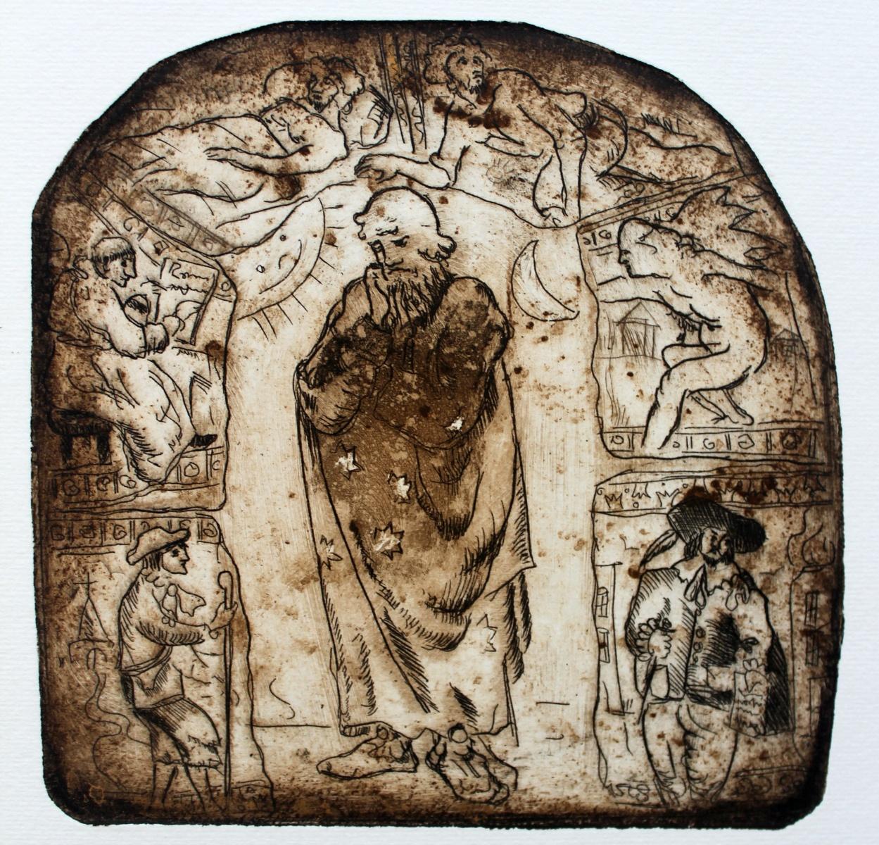Figurative Print de Maria Korusiewicz - Mago - Arte contemporáneo, Grabado figurativo, Inspirado en maestros antiguos, Monocromático