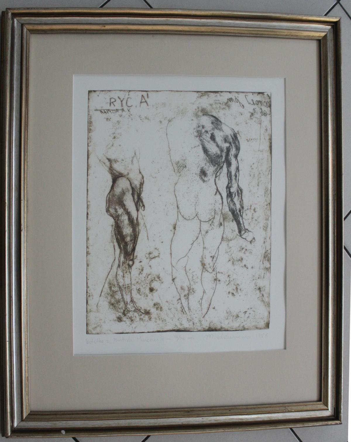 Note from the British Museum Contemporary Figurative print Old masters inspired - Gray Figurative Print by Maria Korusiewicz