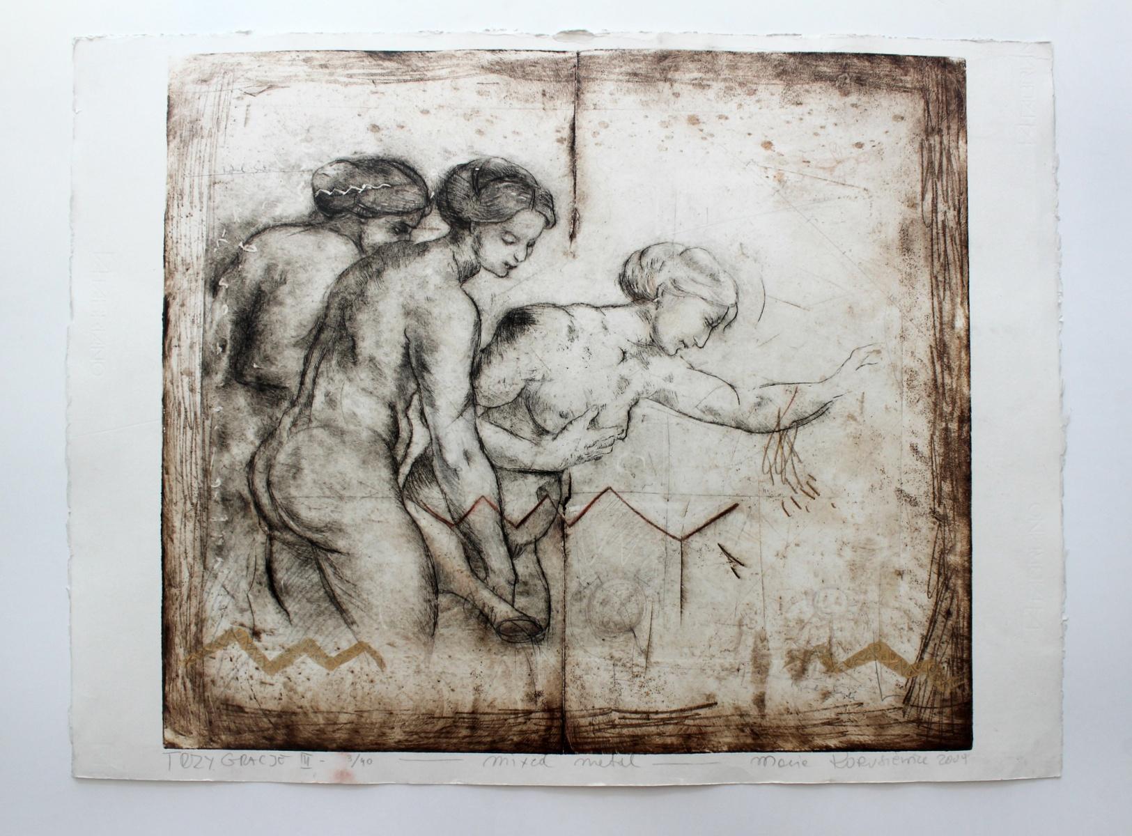 The Three Graces - Contemporary art, Figurative print, Old masters inspired - Print by Maria Korusiewicz