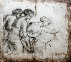 Les Trois Grâces - Art contemporain, gravure figurative, inspirée des maîtres anciens