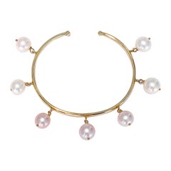 Maria Kotsoni, Contemporary 18 Kt Yellow Gold, Fresh Water Pearl Flexible Cuff