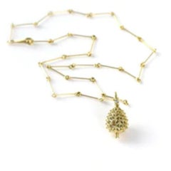 Maria Kotsoni Contemporary 18k Gold and Diamond Pine Cone Charm Pendant Necklace