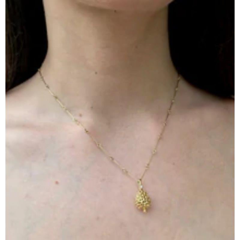 Brilliant Cut Maria Kotsoni Contemporary 18k Gold and Diamond Pine Cone Charm Pendant Necklace For Sale