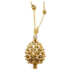 Maria Kotsoni Contemporary 18k Gold and Diamond Pine Cone Charm Pendant Necklace