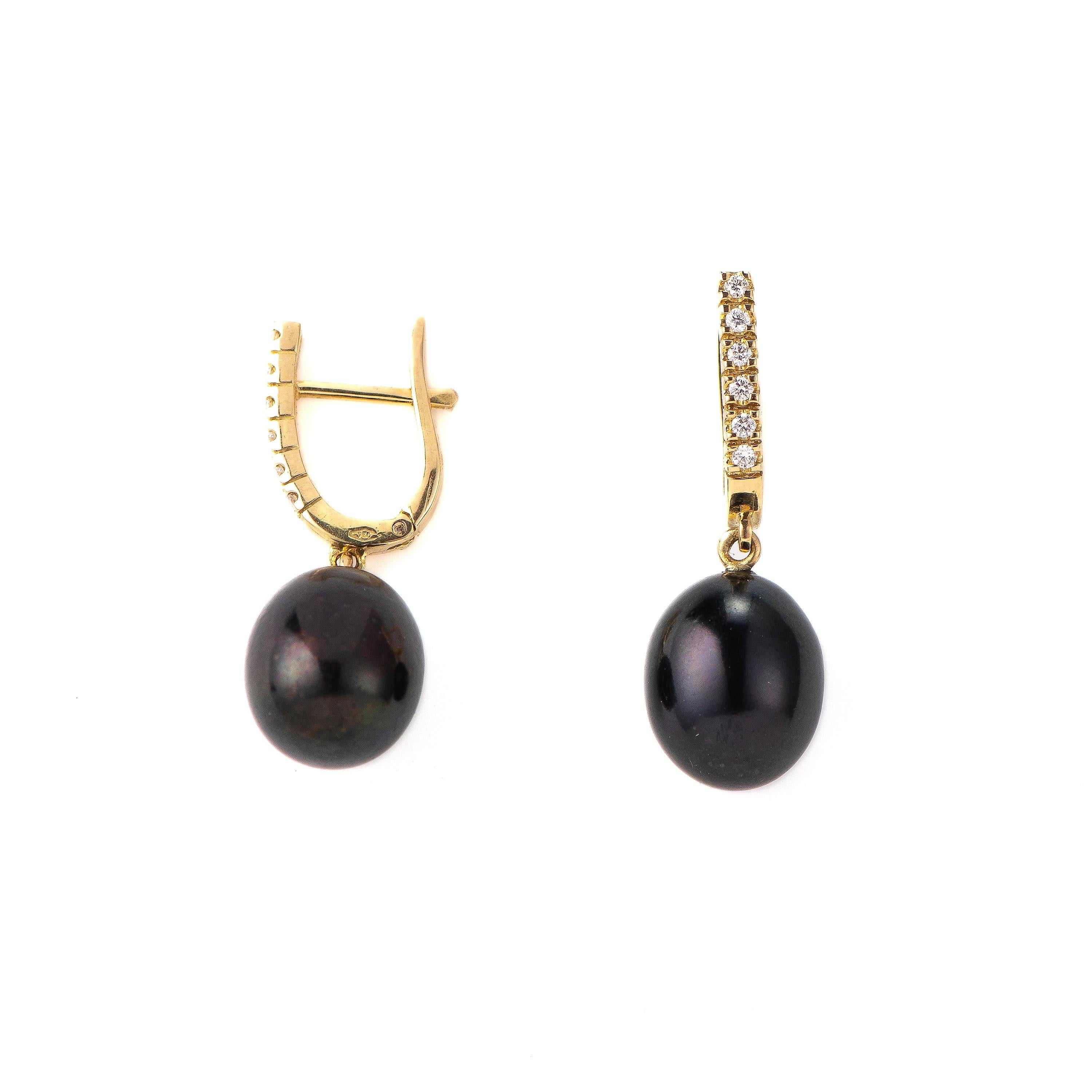 black pearl leverback earrings