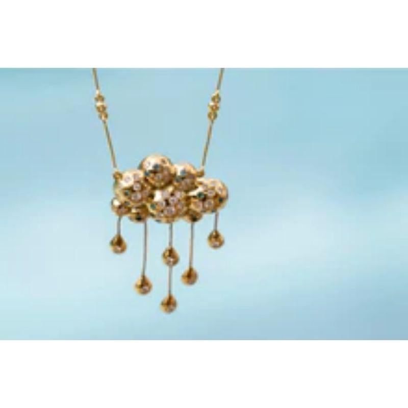 Maria Kotsoni, Contemporary 18k Gold Blue Diamond Rainy Cloud Pendant Necklace   In New Condition For Sale In Nicosia, CY