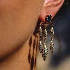 Maria Kotsoni, Contemporary 18K Gold & Blue Topaz Long Chandelier Ear Jackets
