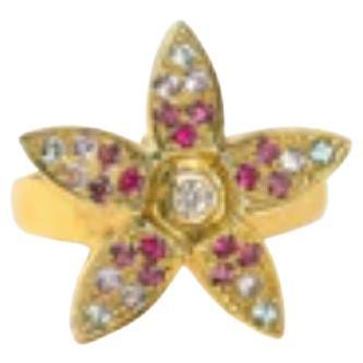 Maria Kotsoni-Contemporary 18k Gold- Colored Gemstone- Diamond Jasmine Ring For Sale