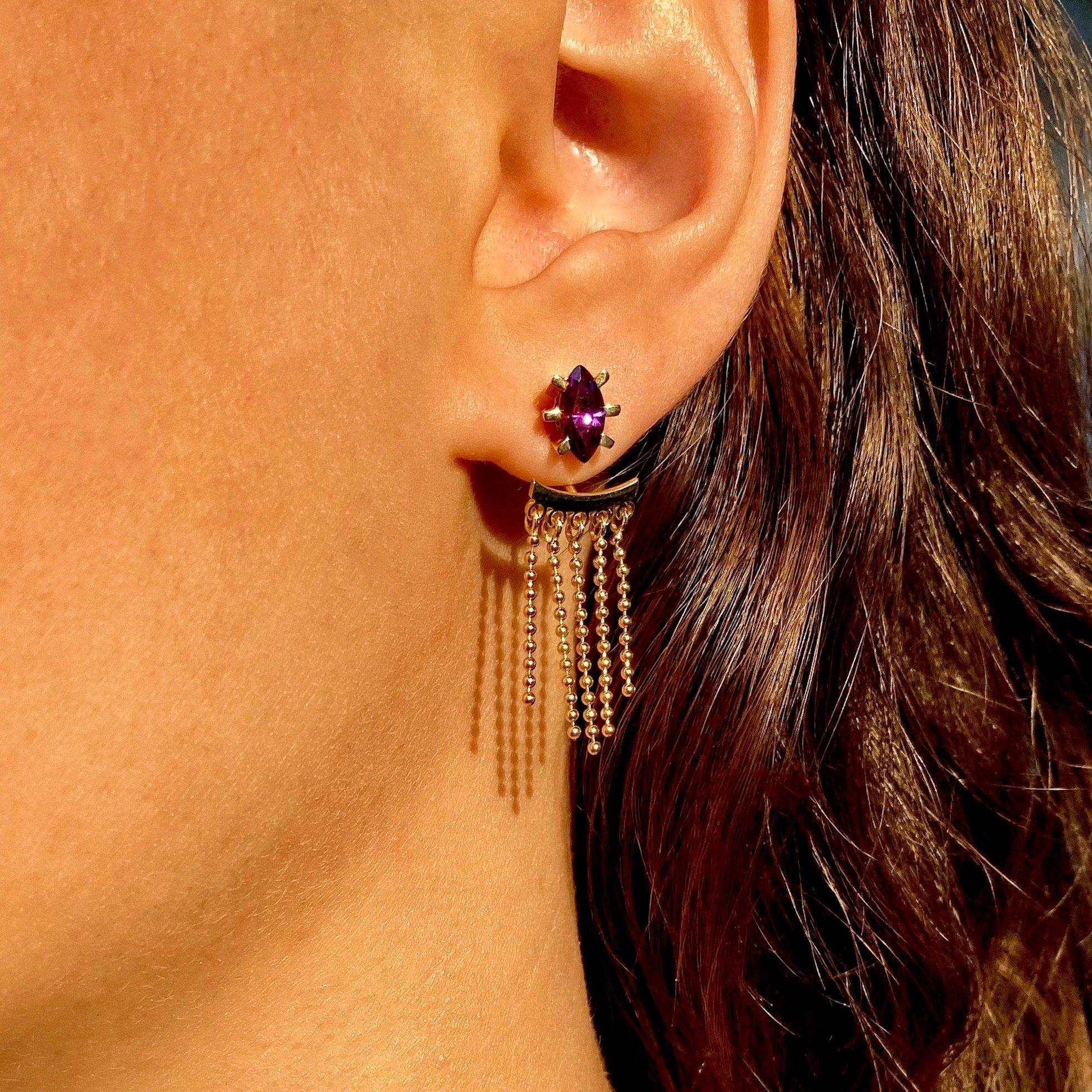 Brilliant Cut Maria Kotsoni Contemporary 18k Gold Purple Blue Pink Gemstones Earjackets Studs For Sale