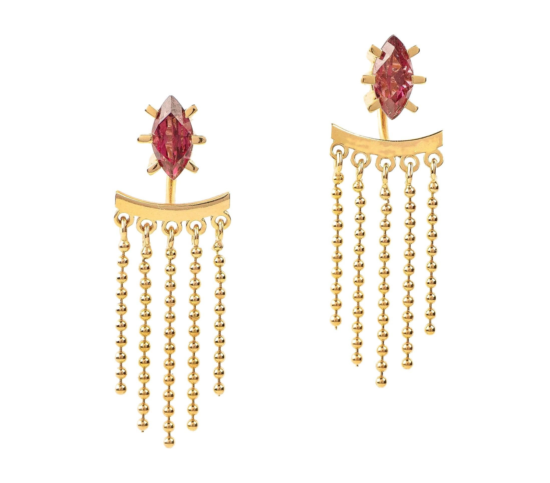 Maria Kotsoni Contemporary 18k Gold Purple Blue Pink Gemstones Earjackets Studs In New Condition For Sale In Nicosia, CY