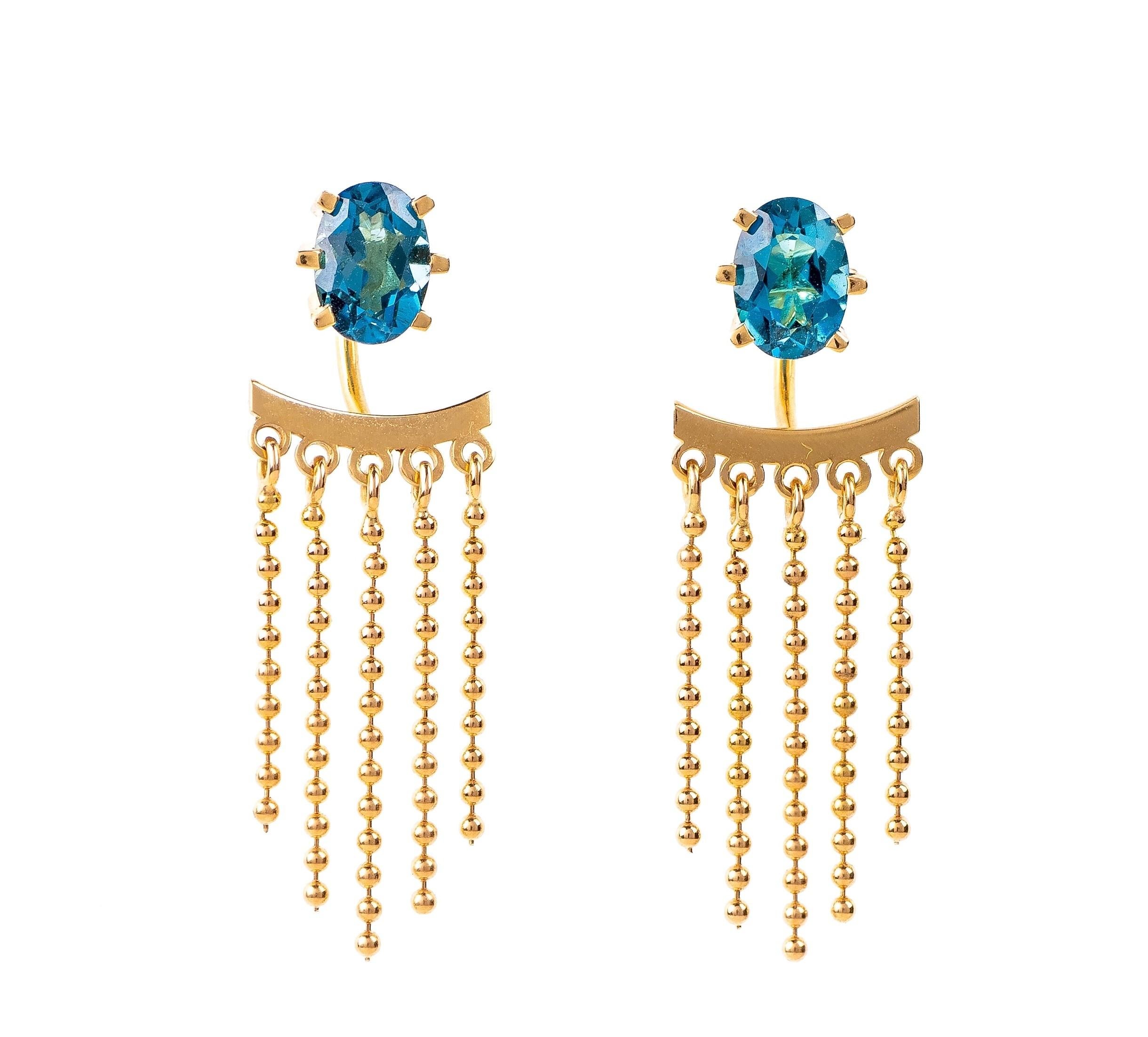 Women's or Men's Maria Kotsoni Contemporary 18k Gold Purple Blue Pink Gemstones Earjackets Studs For Sale