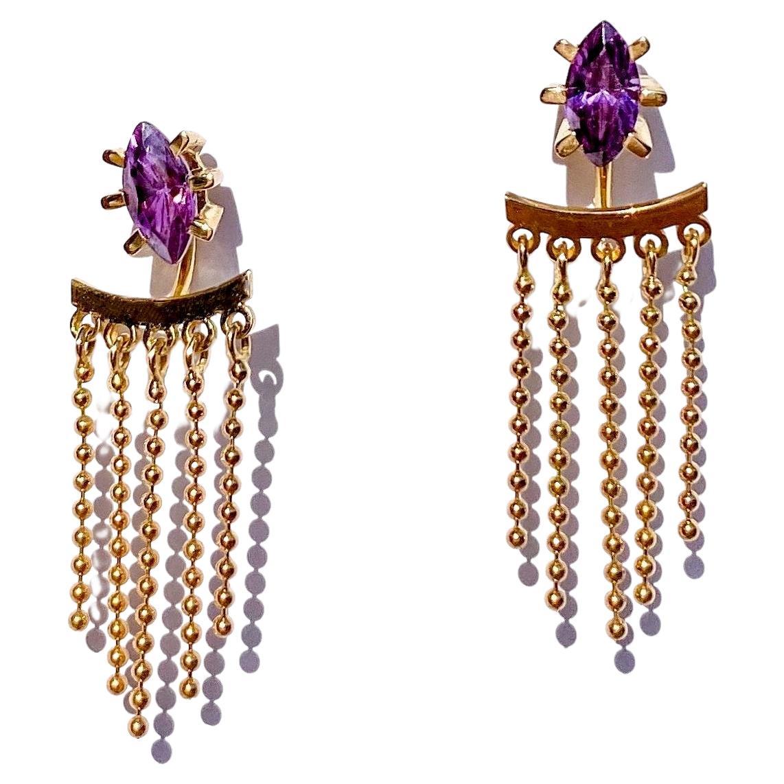 Maria Kotsoni Contemporary 18k Gold Purple Blue Pink Gemstones Earjackets Studs For Sale