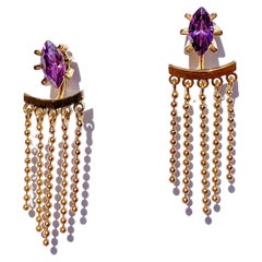 Maria Kotsoni Contemporary 18k Gold Purple Blue Pink Gemstones Earjackets Studs
