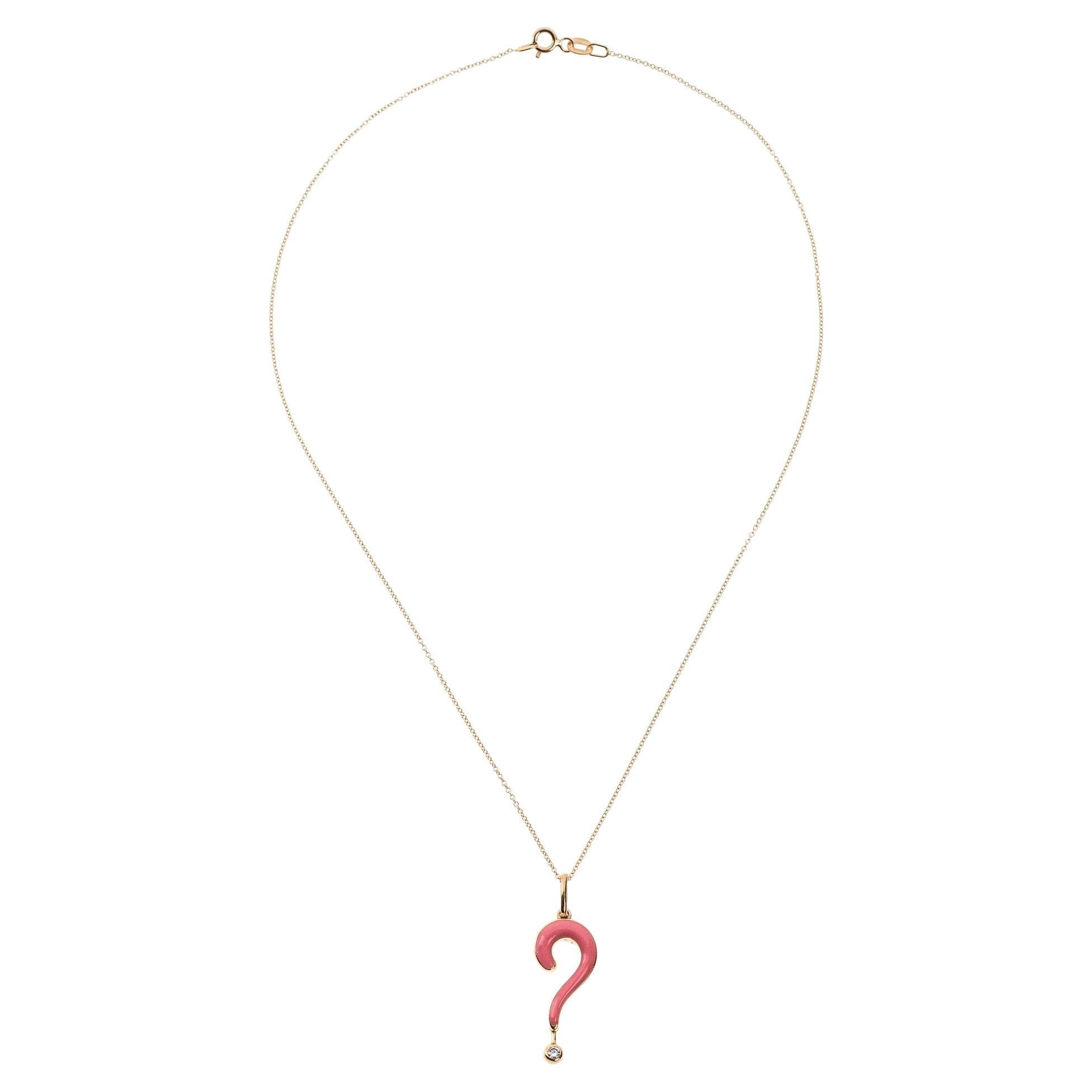 Maria Kotsoni Contemporary 18k Gold Questionmark Enamel Diamond Pendant Necklace