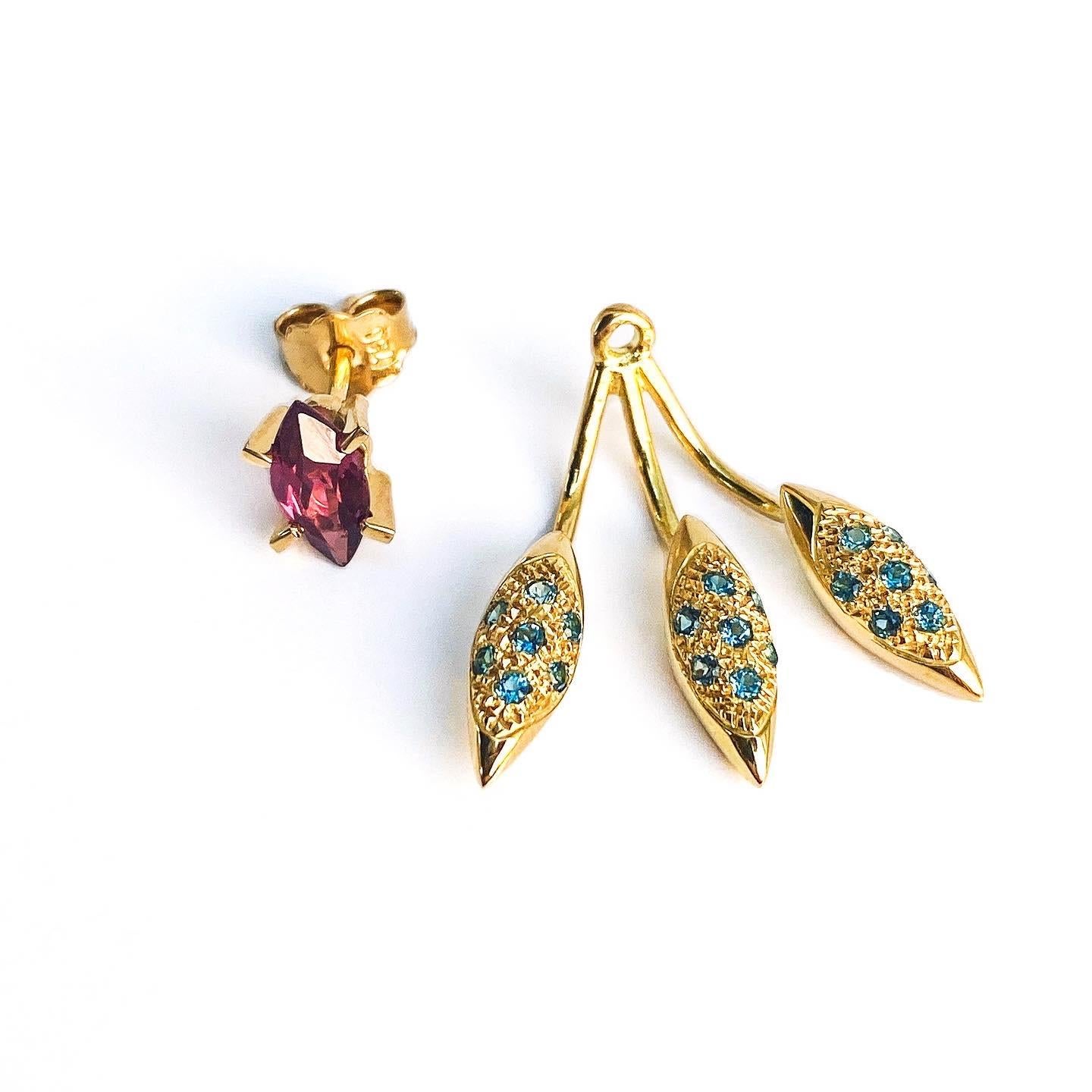 Marquise Cut Maria Kotsoni, Contemporary 18K Gold, Rubellite & Citrine Ear Jackets / Studs For Sale