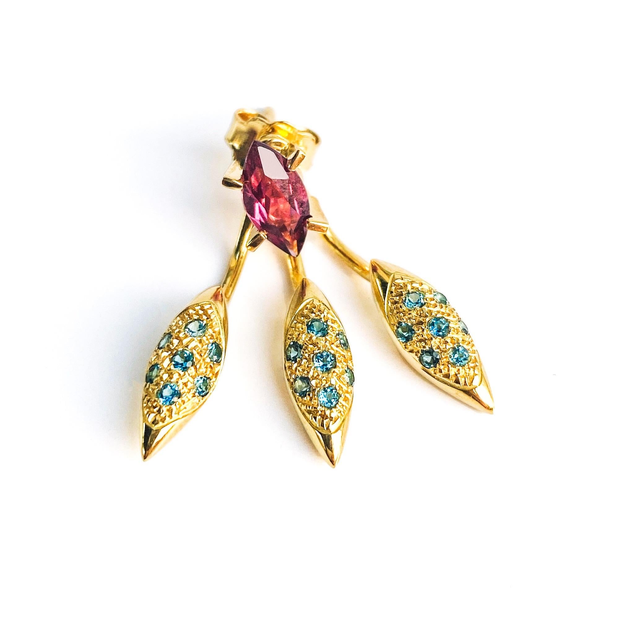 Maria Kotsoni, Vestes d'oreilles contemporaines en or 18 carats, rubellite et citrine Neuf - En vente à Nicosia, CY