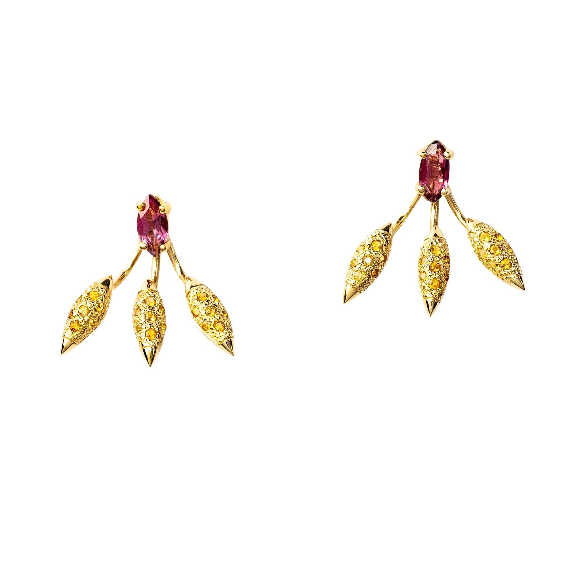 Maria Kotsoni, Vestes d'oreilles contemporaines en or 18 carats, rubellite et citrine en vente