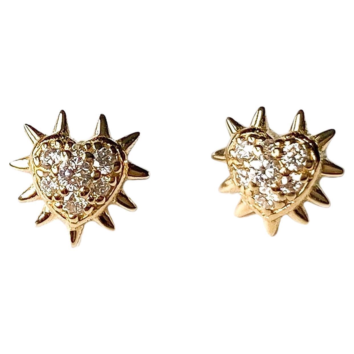 Maria Kotsoni Contemporary 18k Gold Thorny Heart Sculptural Diamond Ear Studs For Sale